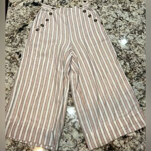 American Eagle Striped Cotton Linen Wide Leg Pants Pink Blue White Small Coastal